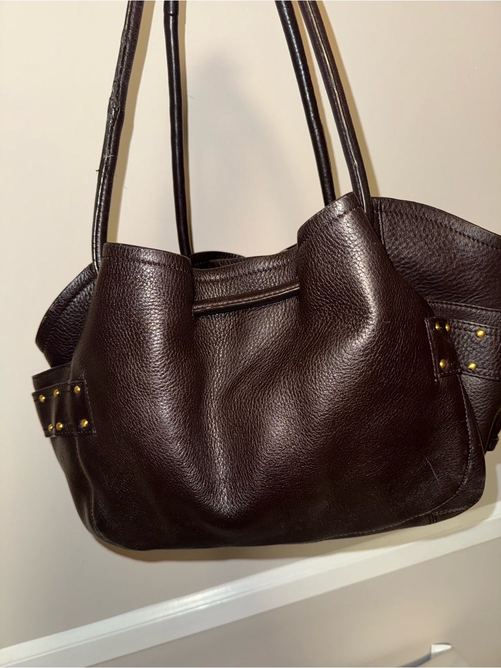 Cole Haan Classic Dark Brown Leather Tote Shoulder Bag - Picture 3 of 9